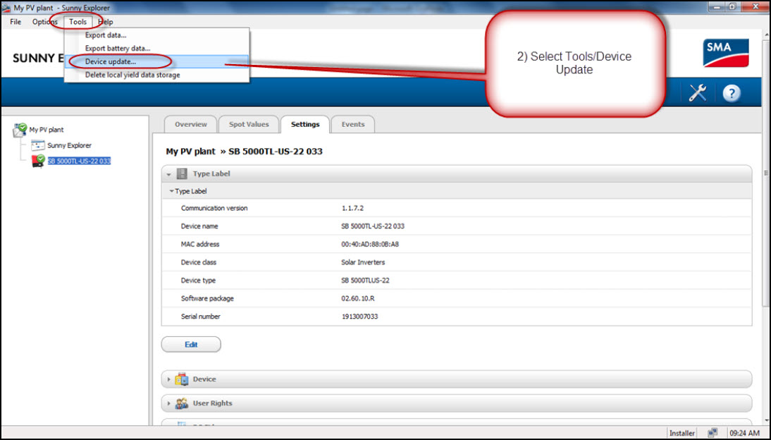 Sunny Explorer Detailed Steps for Firmware Update of SMA US Model
