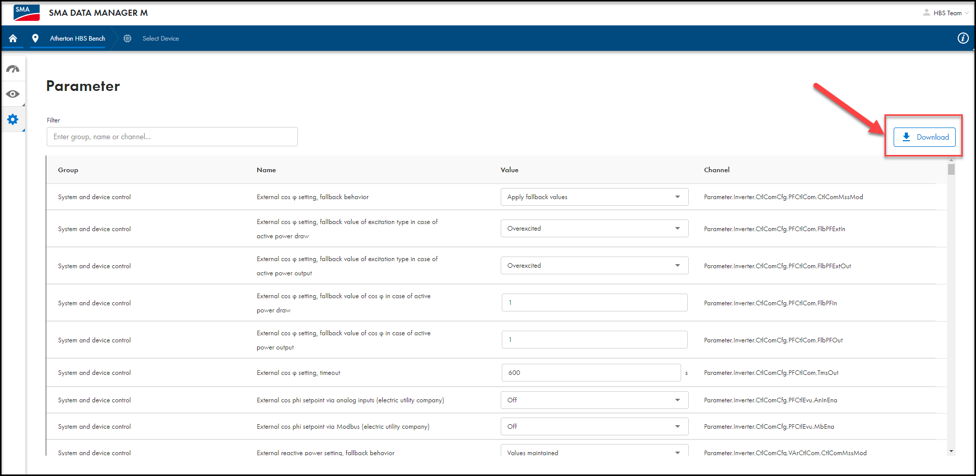 Download parameters in CSV format from Data Manager M / M Lite / L