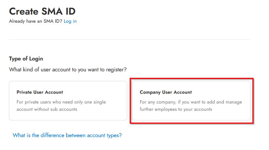 SMA ID Registration of Company Account